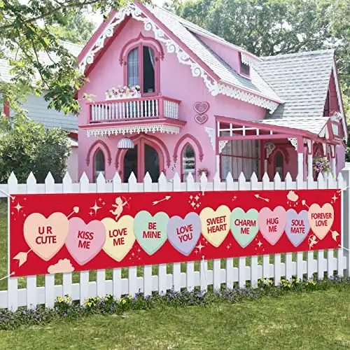 Probsin Valentines Day Banner 120" x 20" Decorations Holiday Yard Sign Party Supplies Red Love Heart Cupid Romantic Funny Images Photo Backdrop Poster Hanging Outdoor Gate Decor Fence Door I...