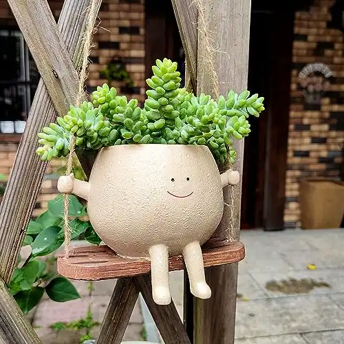 UMESONG Swing Face Planter Pot Hanging Resin Flower Head Planters for Indoor Outdoor Plants Succulent Pots for String of Pearls Plant Live Gift Ideals for Mother, Christmas