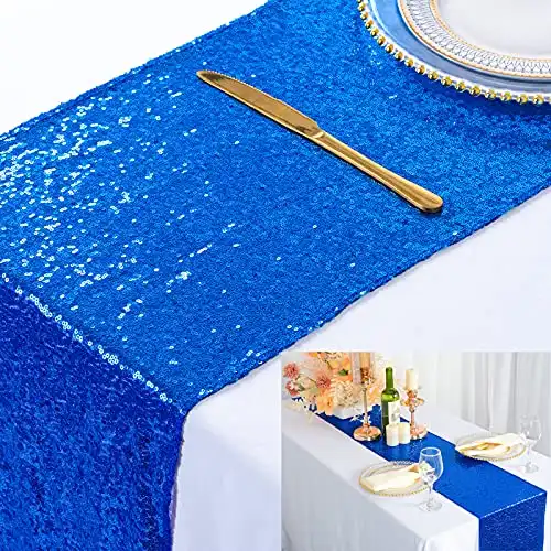 ShinyBeauty 12x72-Inch Royal Blue Rectangle-Sequin Table Runner for Wedding/Party/Decor (12x72'', Royal Blue)