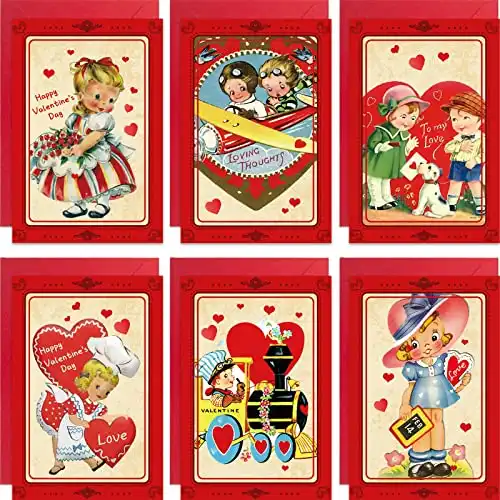 ceiba tree Valentine‘s Day Cards 12 Pack Assorted Retro Kids Blank Greeting Notes Cards with Envelopes