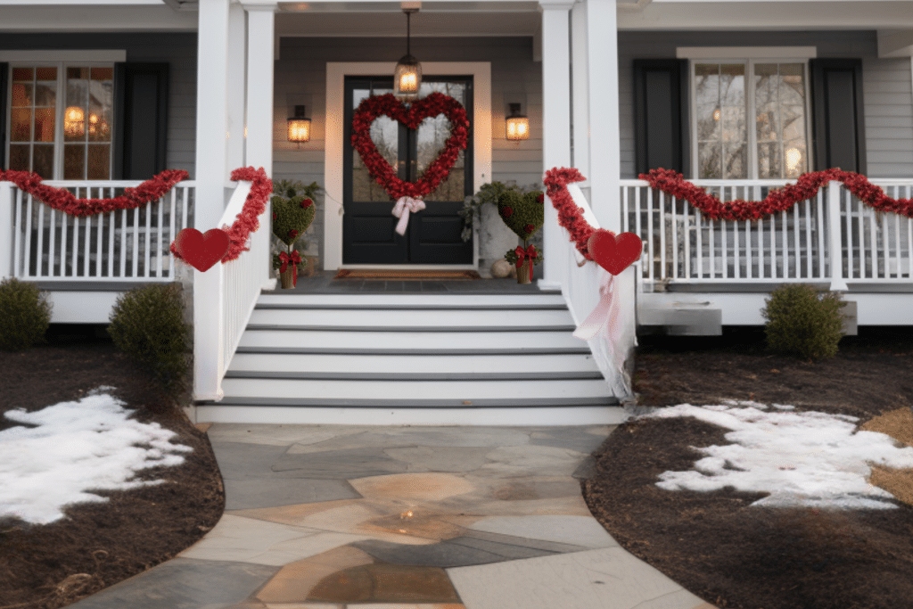 Outdoor Valentine's Day Decor Ideas with heart wreath