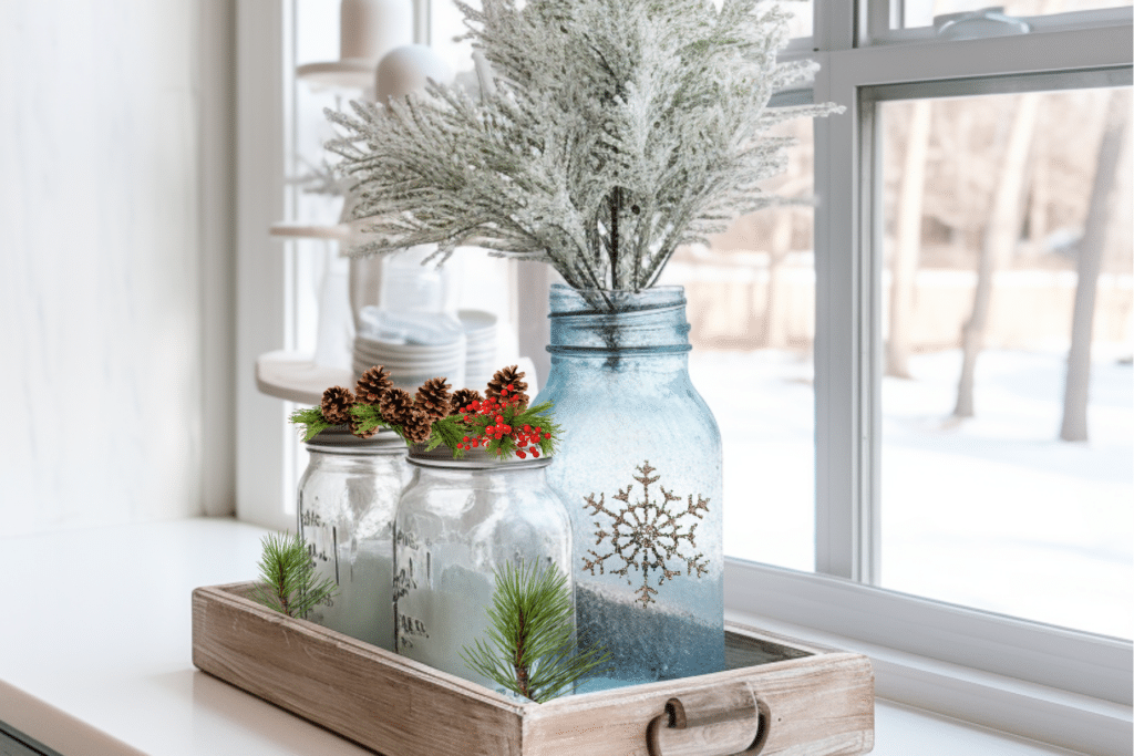 Winter kitchen decor ideas with mason jars