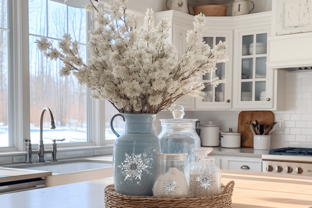 Winter kitchen decor ideas with snowflakes