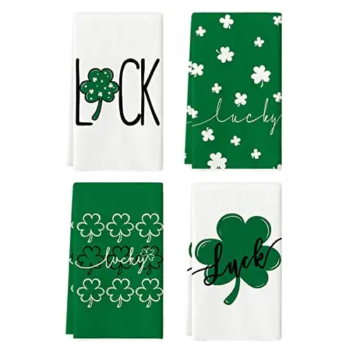 Artoid Mode Green Clover Shamrock Lucky St. Patrick's Day Kitchen Towels Dish Towels, 18x26 Inch Seasonal Decoration Hand Towels Set of 4