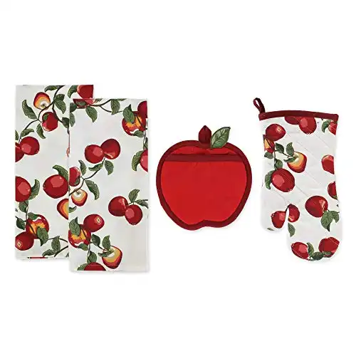 Pot Holder, Oven Mitt & 2 Dish Towels, Apple Orchard, 4 Piece