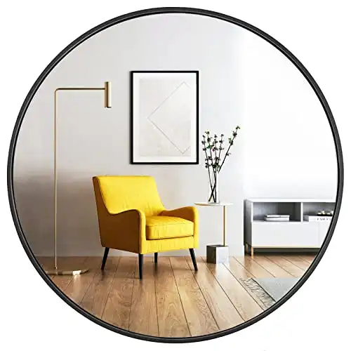 oruii Round Mirror, Black Round Mirror 24 inch, Round Wall Mirror Metal Frame, Round Bathroom Mirror, Circle Mirrors for Wall, Living Room, Bedroom, Vanity, Entryway, Hallway.