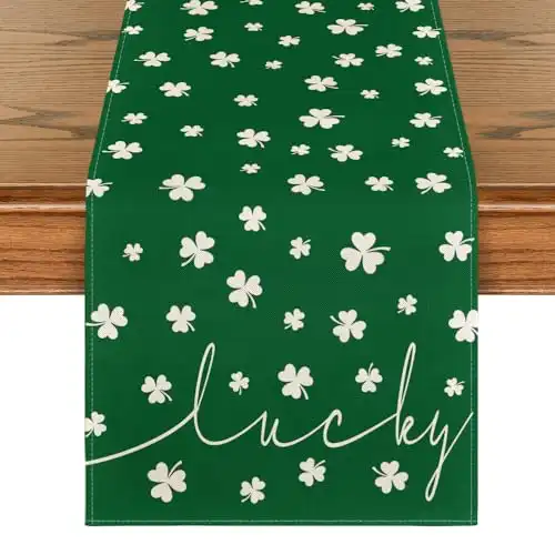 Artoid Mode Green Lucky Shamrock St. Patrick's Day Table Runner, Seasonal Spring Holiday Kitchen Dining Table Decoration for Indoor Outdoor Home Party Decor 13 x 72 Inch