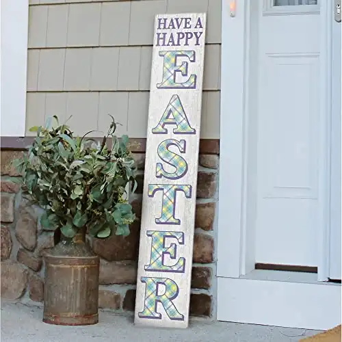 My Word! Have A Happy Easter Welcome Sign and porch leaner for Front Door, Porch, Yard, Deck, Patio, or Wall - Indoor Outdoor Decorative Farmhouse Rustic Vertical Home Decor – 8”x46.5”