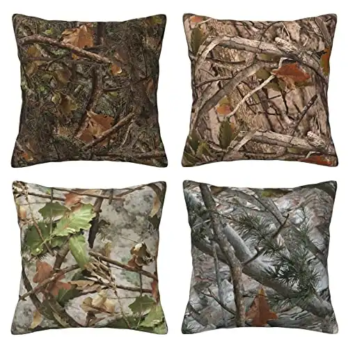 Worltoldb Real Camo Throw Pillow Covers Set of 4 Decorative Soft Linen Fabric Square Cushion Case for Room Bedroom Sofa Car 18x18
