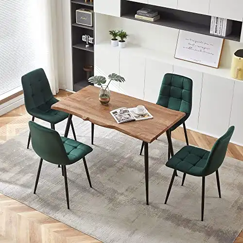 NORDICANA 5-Piece Dining Table Set, 47 in Modern Irregular Rectangle Kitchen Table & 4 Forest Green Velvet Upholstery Side Chairs, Metal Legs, Dining Room Set for 4