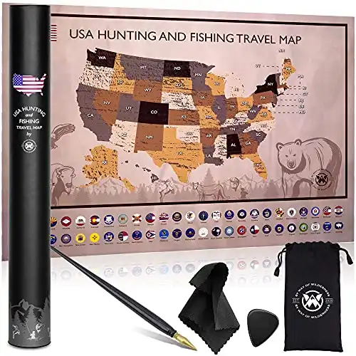 Hunting and Fishing USA Scratch Map - Perfect Gifts For Hunter, Deer Hunter and Duck Hunter Gifts, Gifts For Fisherman, Hunting Decor, Hunting Decorations For Home