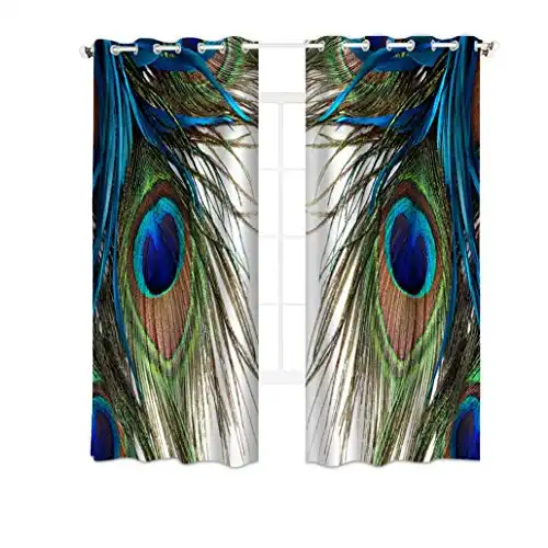 Goodbath Curtains, Peacock Blackout Curtain Window Treatment Drapes for Living Room Bedroom, 2 Panels, 52W x 63H