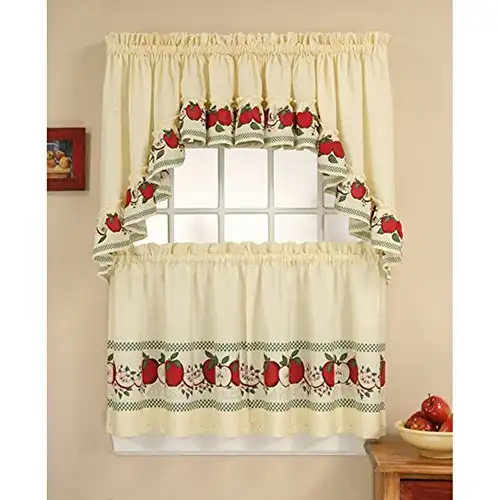 CHF & You Red Delicious Country Apples 3-Piece Window Curtain Tier Set, 56 in x 36 in, Multi Color