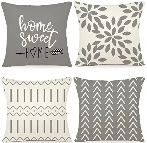 YCOLL Pillow Covers 18x18 Set of 4, Modern Sofa Throw Pillow Cover, Decorative Home Outdoor Linen Fabric Geometric Pillow Case for Couch Bed Car 45x45cm (Gray)