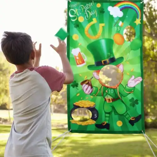 St. Patrick's Day Bean Bag Toss Game St. Patrick's Day Party Game Favor Hanging Toss Game Banner Photo Prop with 3 Bean Bags, Leprechaun Shamrock Toss Game Banner for St. Patrick's Day ...
