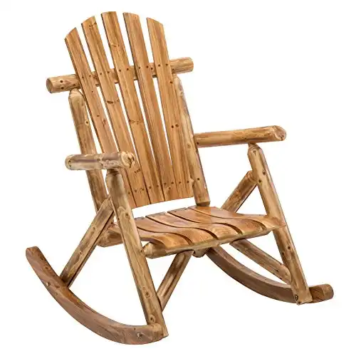 DJL Antique Wood Outdoor Rocking Log Chair Wooden Porch Rustic Log Rocker