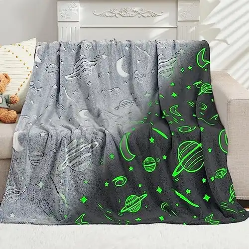inhand Glow in The Dark Stars Blanket for Girls Boys Cute Kids Throw Blanket Funny Space Moon Galaxy Blanket Gaming Room Decor Teen Toys Gifts Ideas Stuff for 8-12 Years Old (50''x60'&a...