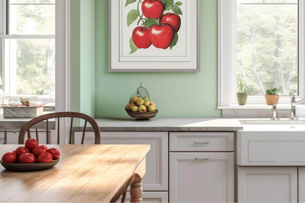 Apple kitchen decor ideas with green walls