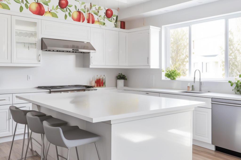 Apple kitchen decor ideas with stainless steel appliances