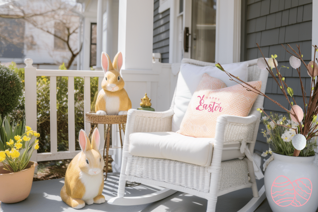Easter Front Porch Decor Ideas bunny statue