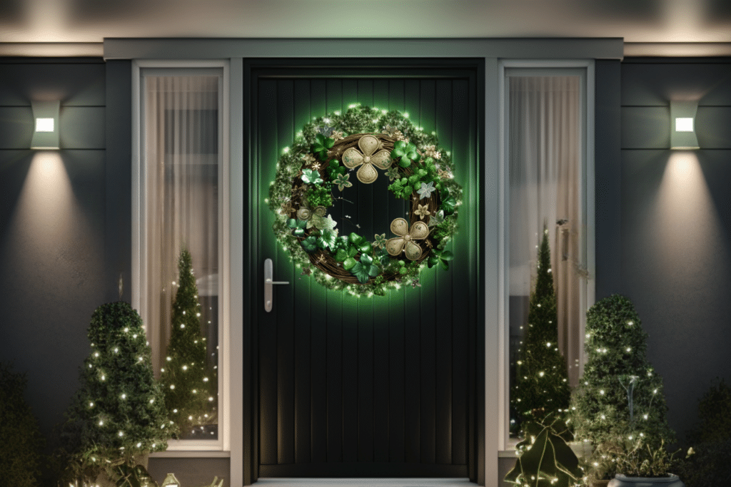 St. Patrick's Day Wreath Ideas with gold and lights