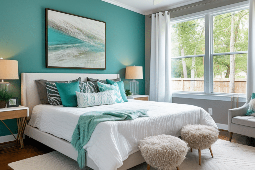 bedroom decor ideas for couples white and turquoise