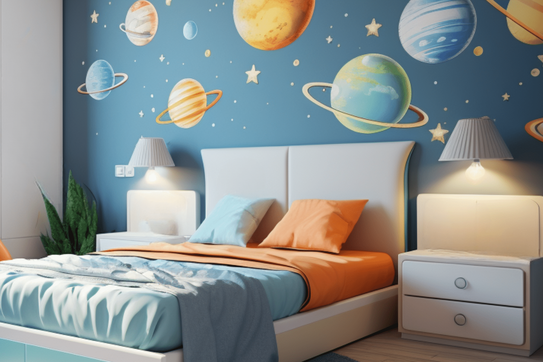 space bedroom ideas with planets on walls