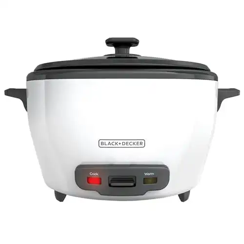 BLACK+DECKER 6-Cup Rice Cooker, RC506, 3-cup Uncooked Rice, Steaming Basket, Removable Non-Stick Bowl, One Touch