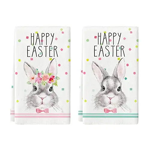 Artoid Mode Mr & Mrs. Rabbits Kitchen Dish Towels, 18 x 26 Inch Seasonal Easter Bunny Ultra Absorbent Drying Cloth Tea Towels for Cooking Baking Set of 2