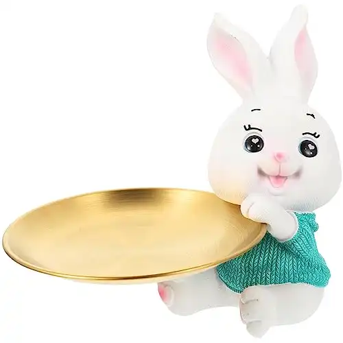 Cabilock Bunny Ceramic Plate Easter Cupcake Stand Cake Server Ring Holder Snack Serving Tray Jewelry Dish for Cheese Cake Salad Green