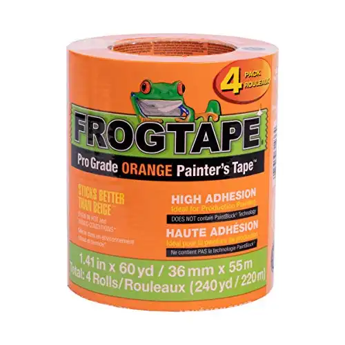 FrogTape Pro Grade Orange Painter’s Tape for Interior and Exterior Applications, 1.41" x 60 yard Roll, 4-Pack