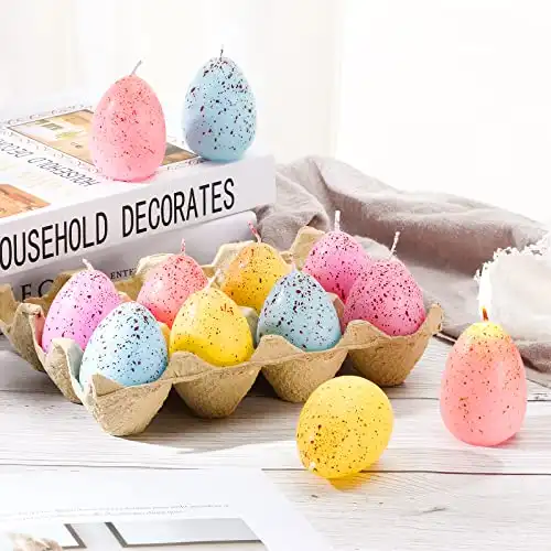 12 Pieces Easter Eggs Shape Candles Easter Candles Colorful Spring Easter Eggs Candle Unscented Smokeless Dripless Clean Burning Gifts for Easter Party Decorations Table Home Decor Spring Celebrations