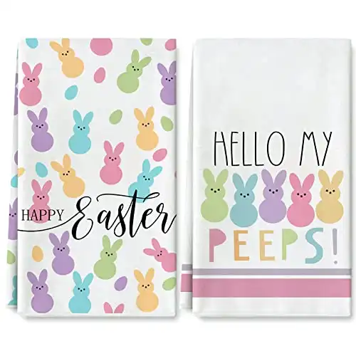 AnyDesign Easter Kitchen Towel Easter Cartoon Rabbit Bunny Dish Towel 18 x 28 Inch Hand Drying Tea Towel for Spring Holiday Cooking Baking Cleaning, 18 x 28 Inch, 2 Pack