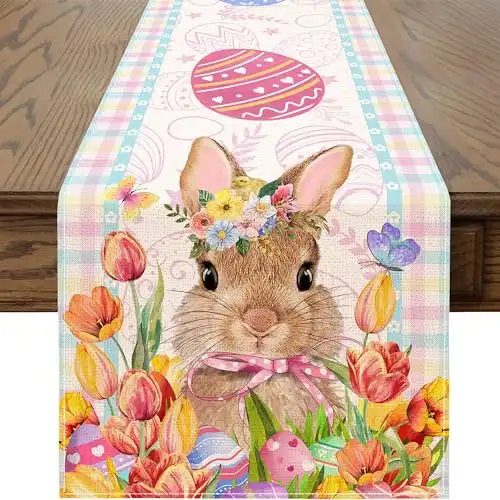 Easter Table Runner 72 Inch Easter Bunny Eggs Table Runner Buffalo Plaid Check Decor for Kitchen Dining Table Home Party Decorations