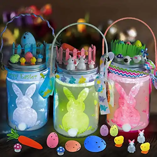 unbrands 3 Pack Light Up Easter Craft Kit, DIY Easter Lantern Craft, Mason Jars Easter Hanging Lantern Decoration, Indoor Garden Decor, DIY Night Light