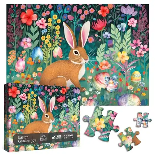 Easter Puzzles for Adults 1000 Pieces and up, Easter Eggs Jigsaw Puzzles Collects Rabbit Flower, PICKFORU Bunny Puzzle as Unique Gifts