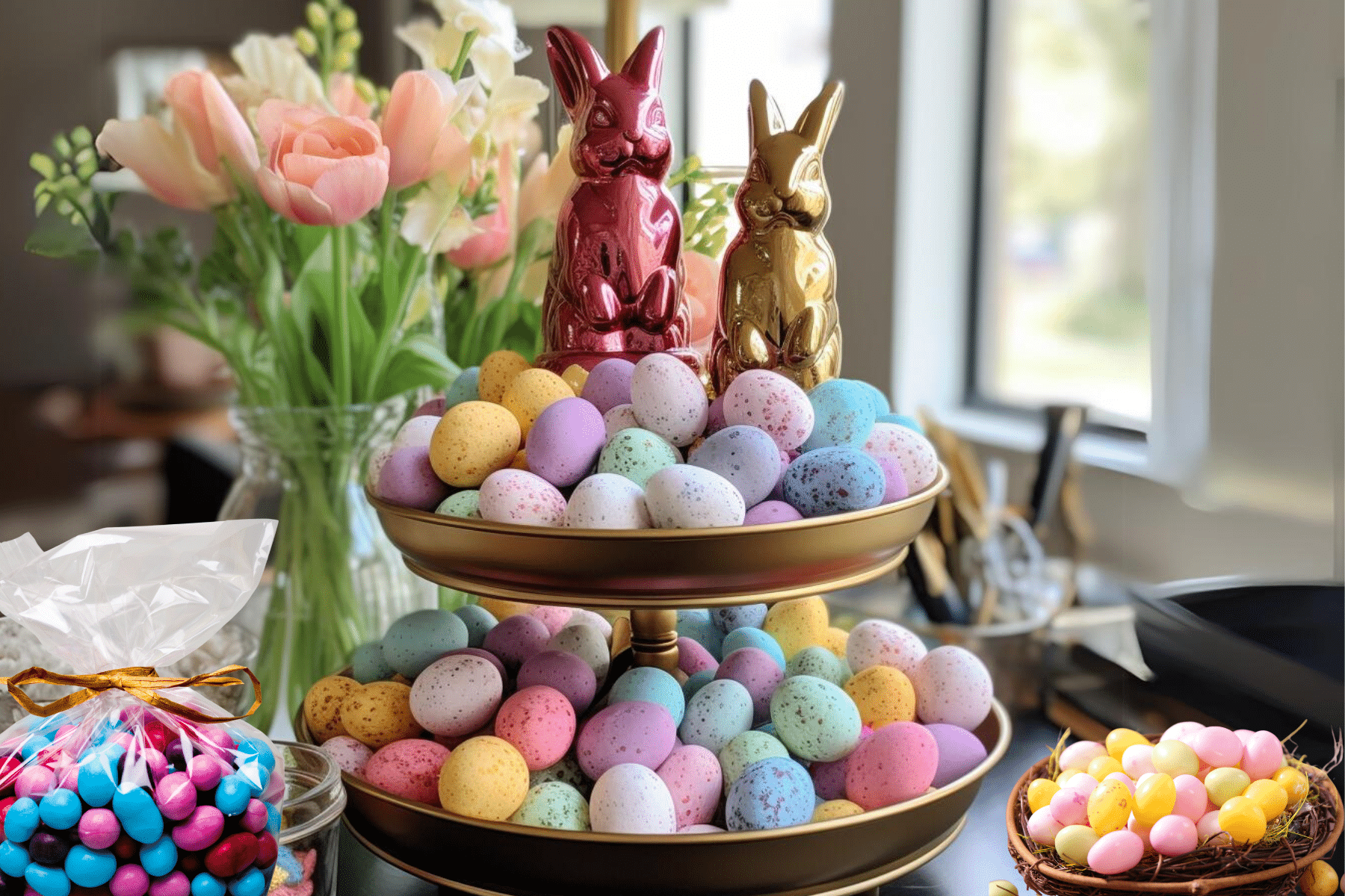 Easter Kitchen Decor Ideas tiered tray for counter