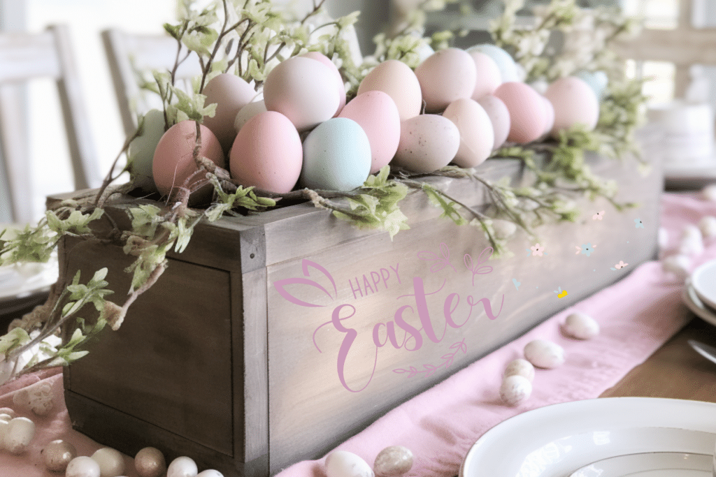 Easter Kitchen Decor Ideas wooden eggs centerpiece