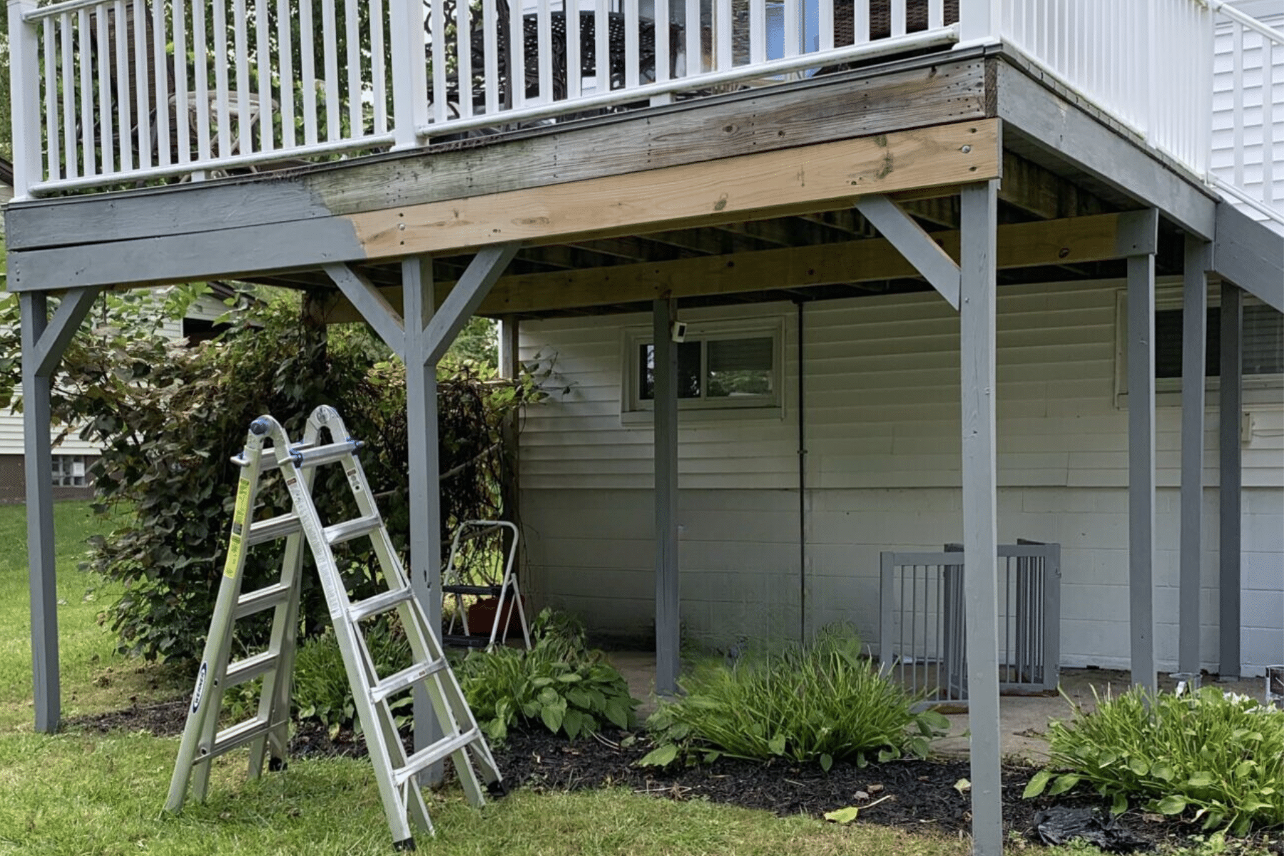 Side View During Repaint Outdoor Decks Project