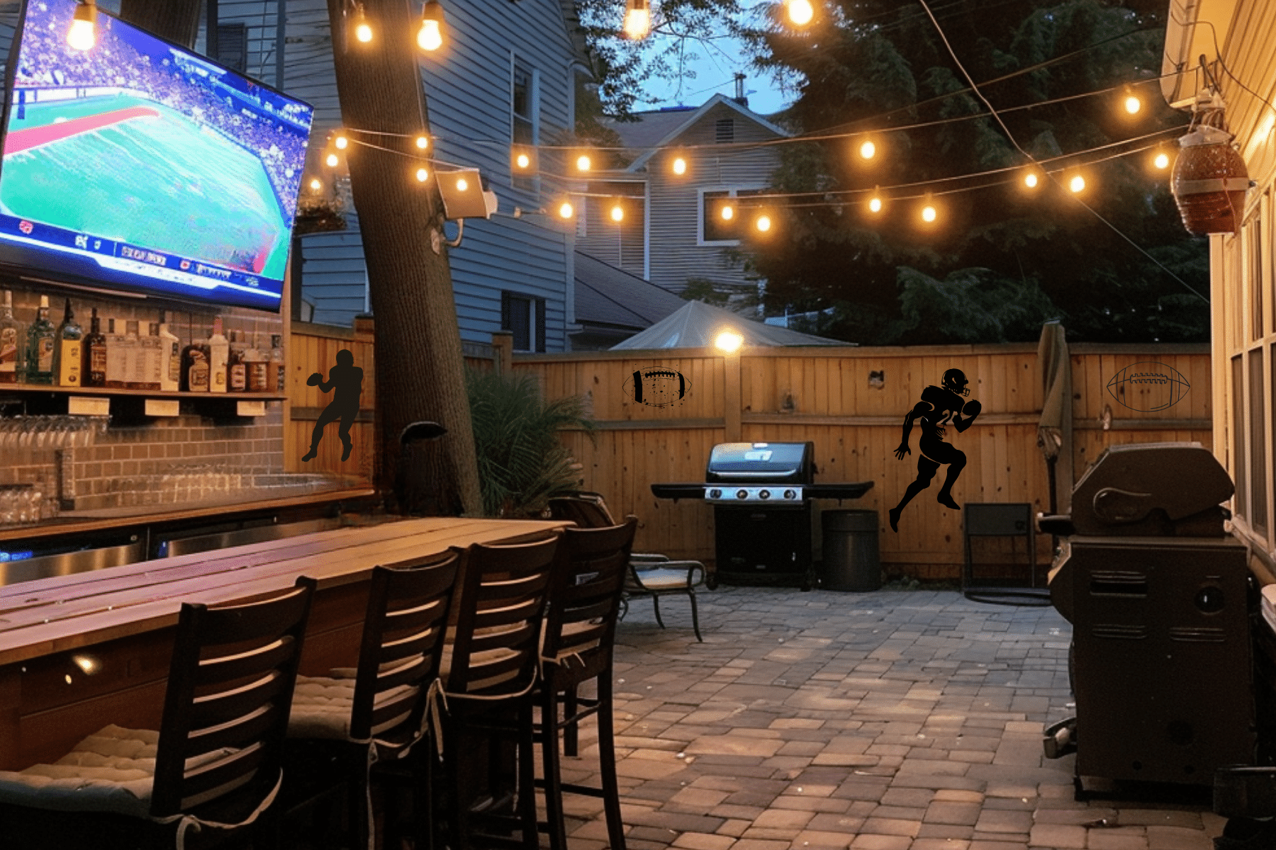 outdoor backyard sports bar ideas with a outdoor television