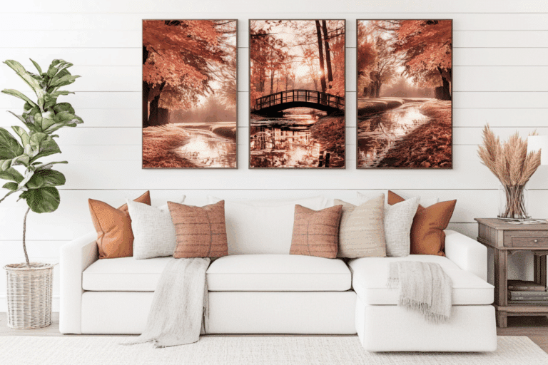 fall wall art above the sofa